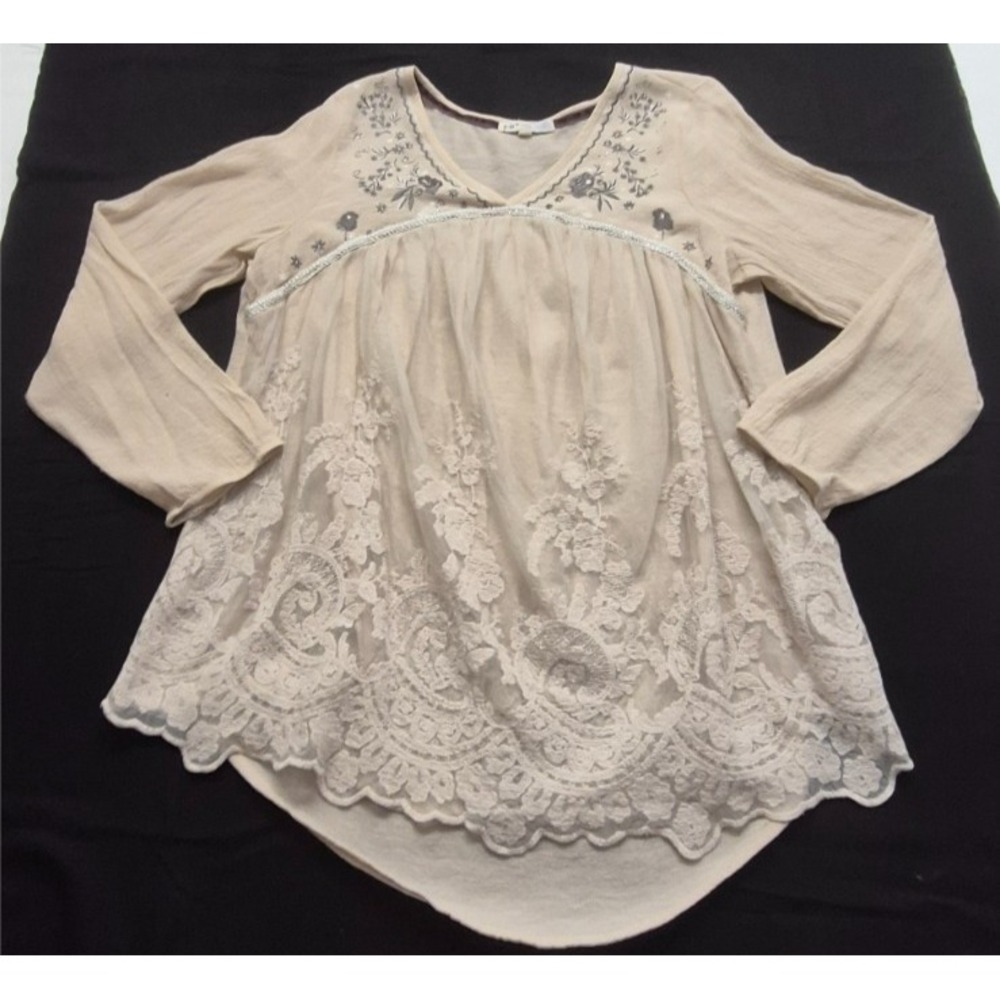 Jolt women's off white boho peasant blouse XXL embroidery lace detailing LS‎